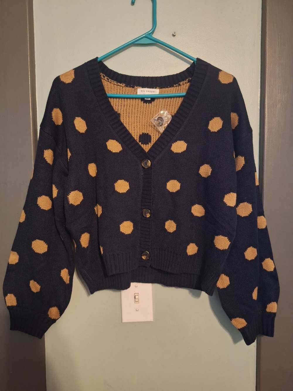 Navy Polka Dot V-Neck Cardigan Sweater